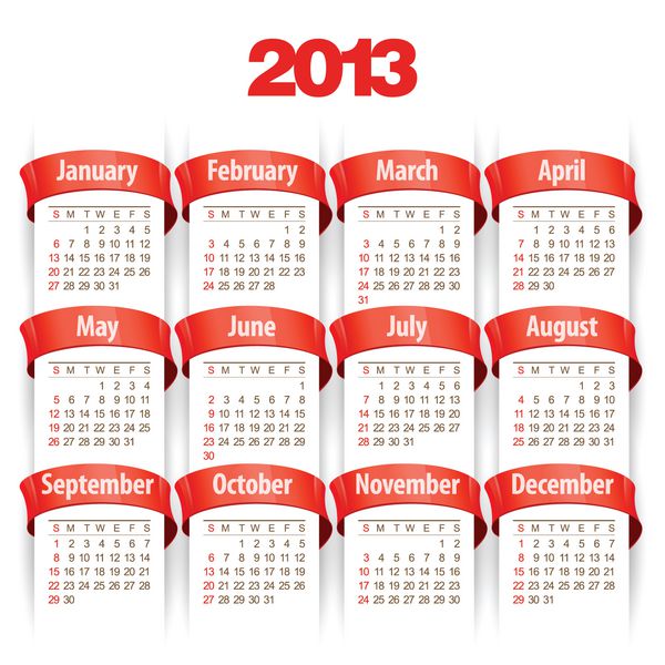 تقویم 2013 وکتور با روبان قرمز