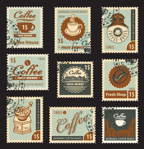 مجموعه ای از تمبرها با موضوع قهوه