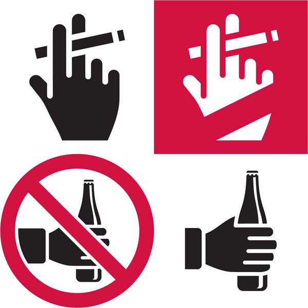 سیگار کشیدن ممنوع بدون الکل منطقه سیگار کشیدن نوشیدن