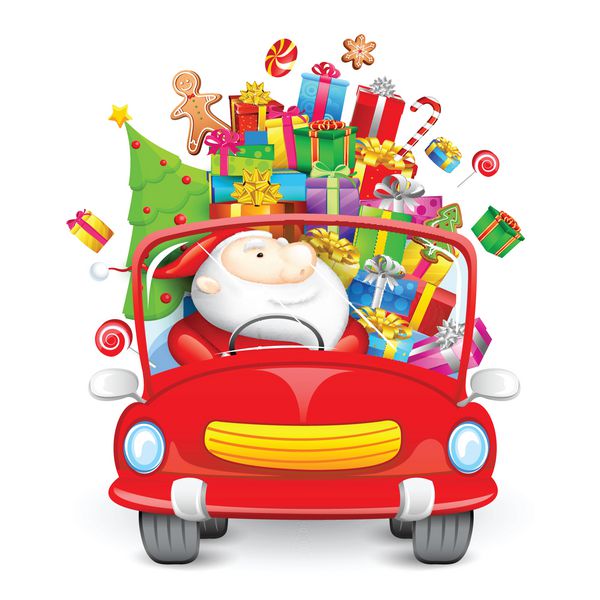 تصویر رانندگی بابا نوئل با هدیه کریسمس