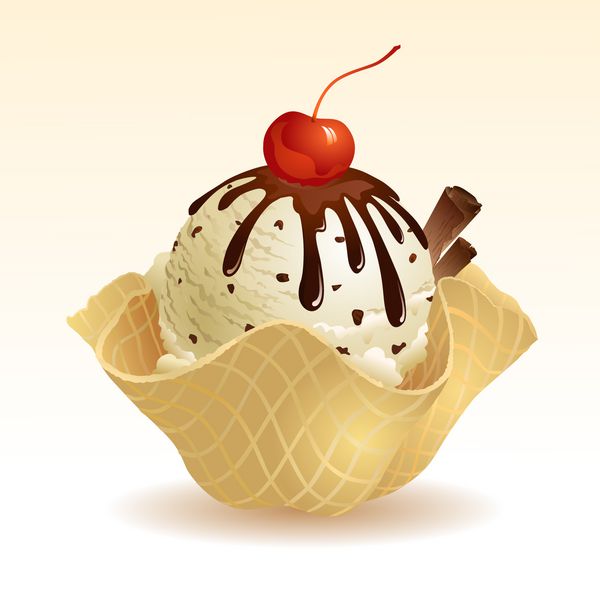 بستنی چیپسی شکلاتی وانیلی با سبد وافل