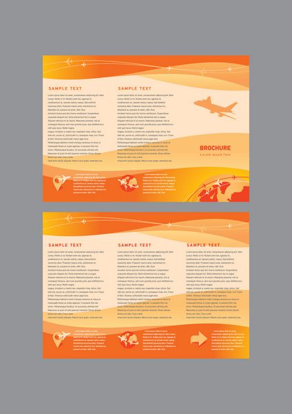 بروشور وکتور قالب طرح طرح سه تایی بلیط پرواز هواپیما پرواز هوایی ابر آسمان نارنجی رنگ پس زمینه سفر
