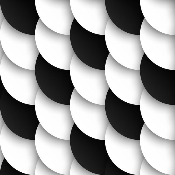 الگوی بدون درز دایره‌های سیاه و سفید با سایه‌های رها شده وکتور