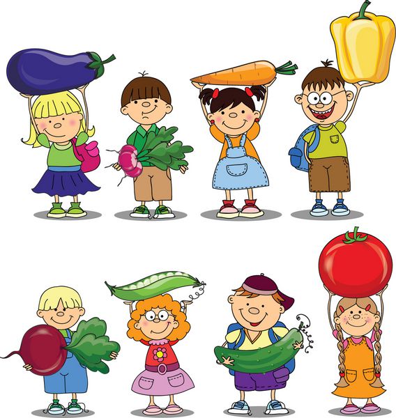 کارتونی کودکان با سبزی و میوه