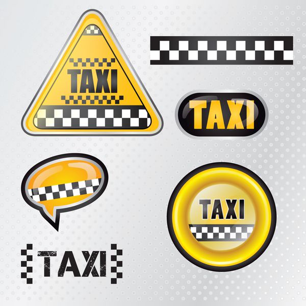نمادهای مجموعه تاکسی با پس زمینه نقره ای وکتور