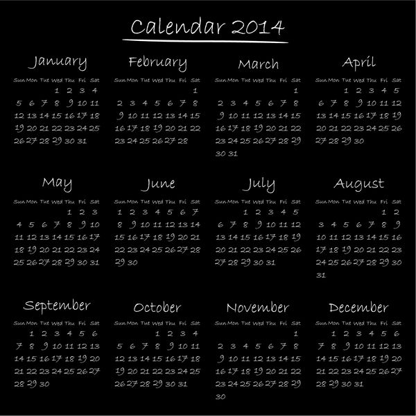 وکتور - تقویم 2014 نوشتن با گچ روی تخته سیاه