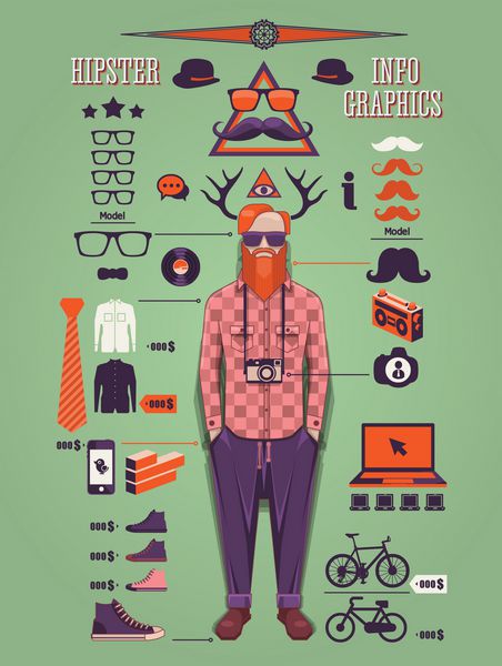 پس زمینه گرافیکی اطلاعات Hipster عناصر و نمادهای هیپستر