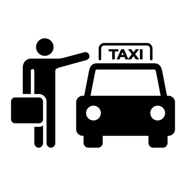 تاکسی علامت سیلوئت - تصویر سفر از یک تاکسی و مسافر تکان می دهد