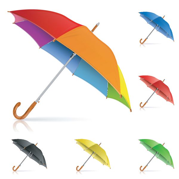 چترهای رنگارنگ با جزئیات بالا جدا شده در پس زمینه سفید وکتور را جمع آوری کنید