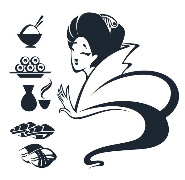 تصویر وکتور دختر ژاپنی با غذاهای سنتی