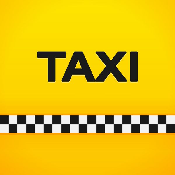 تاکسی کلمه در زمینه زرد - نماد تاکسی سیاه در پس زمینه زرد و نارنجی روشن