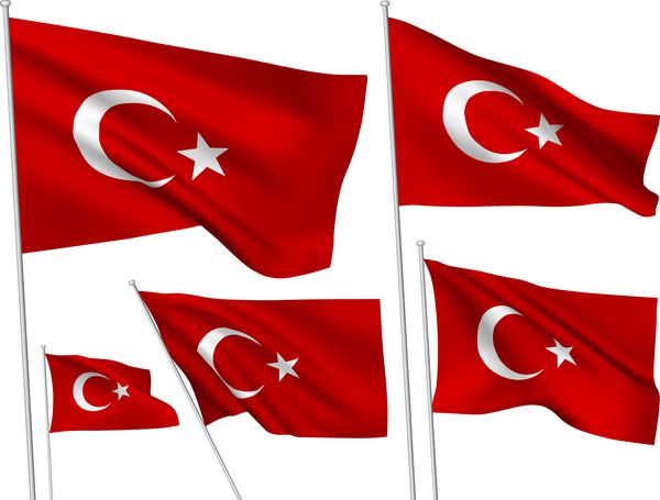 پرچم های وکتور ترکیه مجموعه ای از 5 پرچم سه بعدی موج دار که با استفاده از مش های گرادیان ایجاد شده اند