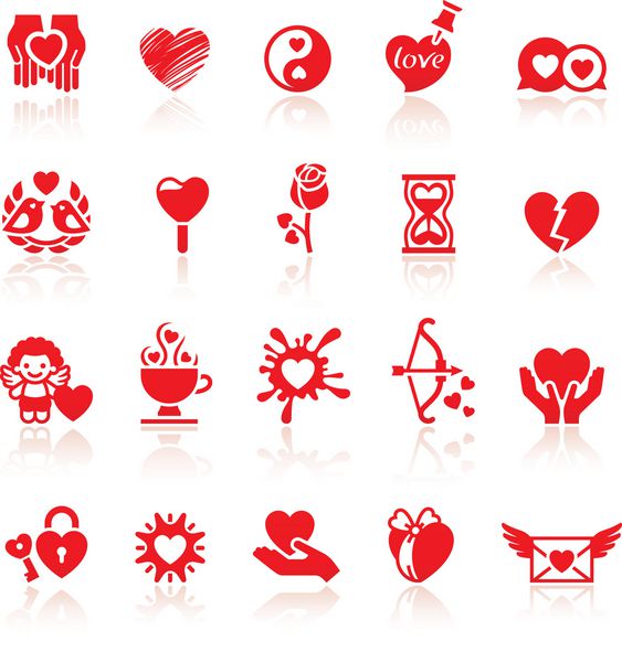 نمادهای قرمز روز ولنتاین را تنظیم کنید نمادهای عاشقانه را دوست داشته باشید