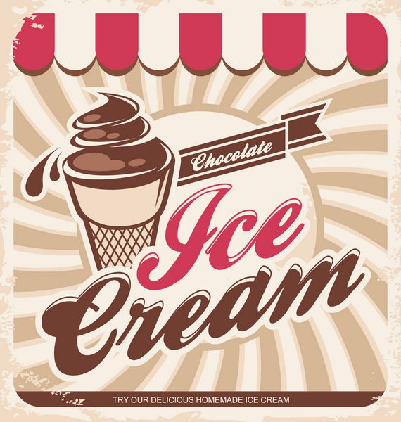 پوستر بستنی رترو وکتور از علامت بستنی قدیمی