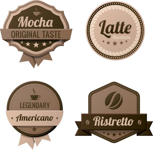مجموعه قالب لوگوی Coffee Vintage Labels کافه سبک رترو موکا لاته آمریکانو ریسترتو آیکون های وکتور