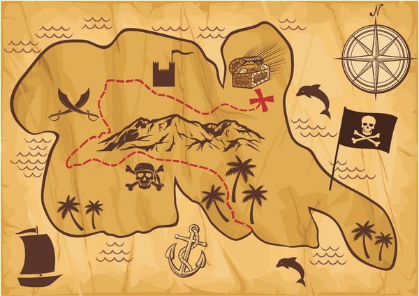 نقشه جزیره گنج نقشه گنج نقشه عتیقه نقشه قدیمی نقشه دزدان دریایی قدیمی تصویر نقشه های قدیمی برای یافتن گنج نقشه قدیمی محو شده نقشه گنج نشان دهنده جزیره با ساحل و ستاره قطب نما