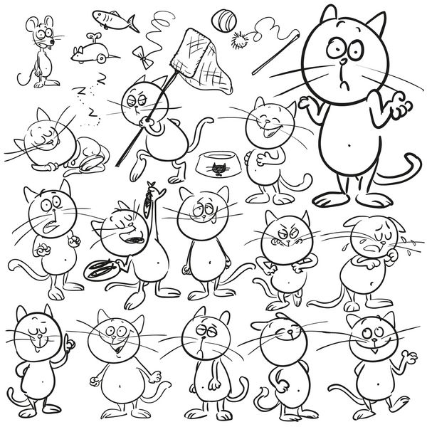 گربه های طراحی شده با دست مجموعه شخصیت های کارتونی طرح