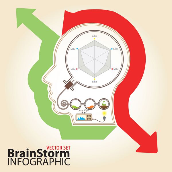 سیلوئت خلاقانه سر طوفان فکری مجموعه وکتور اینفوگرافیک
