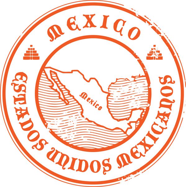 تمبر لاستیکی گرانج با نام و نقشه مکزیک وکتور