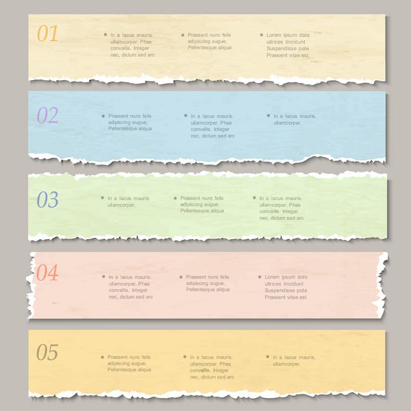 بنرهای شماره دار کاغذ پاره شده قالب طراحی برای اینفوگرافیک طرح بندی وب سایت وکتور