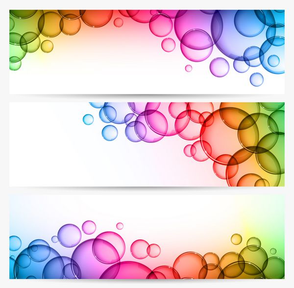 سه پس زمینه انتزاعی با حباب های رنگارنگ