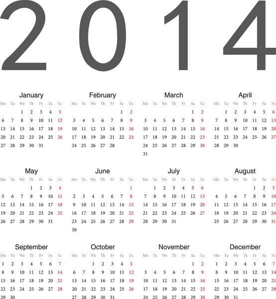 تقویم ساده اروپایی سال 2014 وکتوری