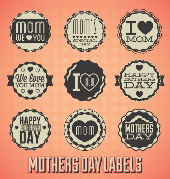 مجموعه وکتور برچسب ها و نمادهای روز مادر مبارک