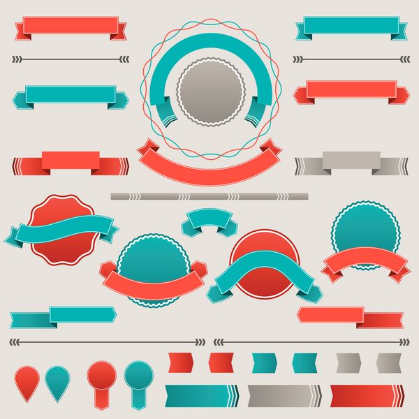 مجموعه ای از نشان های رترو برچسب ها روبان ها و عناصر طراحی