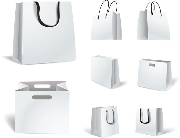 کیسه های خرید کاغذی جدا شده روی مجموعه سفید