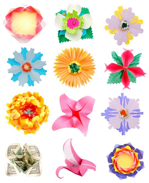 مجموعه ای از گل های کاغذی اوریگامی