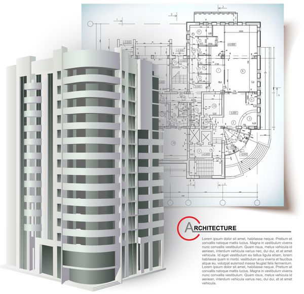 پس زمینه معماری با مدل ساختمان سه بعدی بخشی از پروژه معماری پلان معماری پروژه فنی برنامه ریزی معماری روی کاغذ پلان ساختمانی