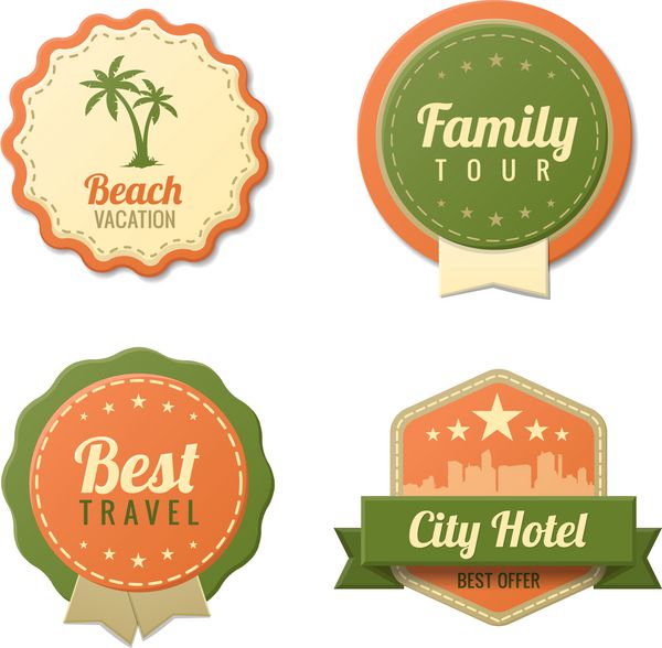 مجموعه قالب آرم Travel Vintage Labels برچسب های گردشگری سبک رترو ساحل تور خانوادگی نمادهای نشان هتل شهر بردار قابل ویرایش