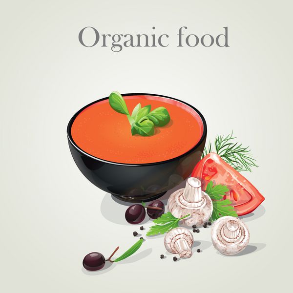 سوپ گوجه فرنگی با سبزیجات تازه غذای ارگانیک