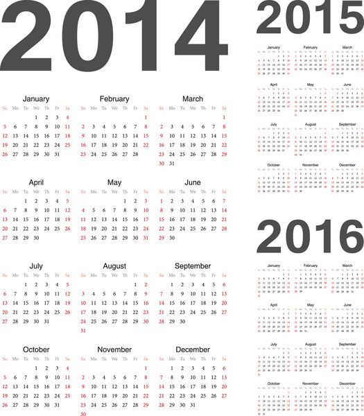 تقویم های وکتوری ساده اروپایی 2014 2015 2016
