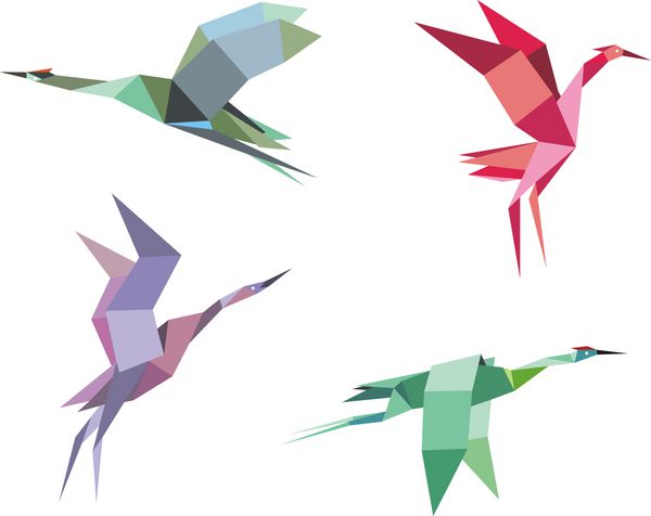 جرثقیل ها و پرندگان حواصیل به سبک کاغذ اریگامی برای طرح های زیست محیطی یا طرح های دیگر نسخه Jpeg bitmap نیز در گالری موجود است