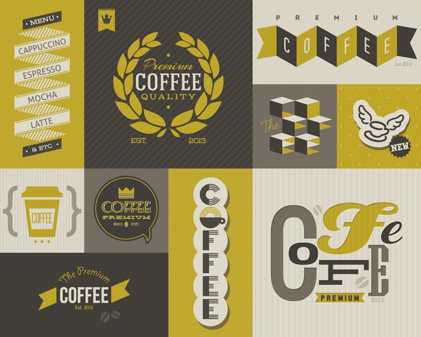 برچسب ها و نشان های قهوه مجموعه عناصر طراحی وکتور