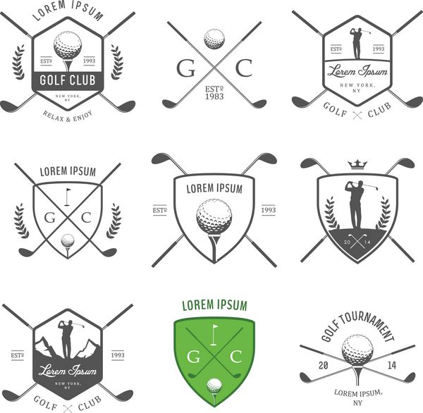 مجموعه ای از برچسب ها نشان ها و نشان های گلف قدیمی