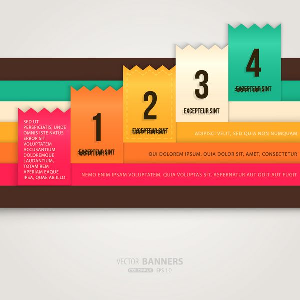 بنرهای رنگارنگ مدرن با روبان برای طراحی وب وکتور