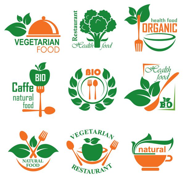 مجموعه برچسب های وکتور و نمادهای سلامتی و غذای گیاهی