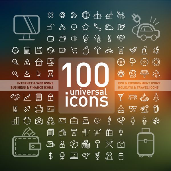 100 نماد مشخص تعطیلات و سفر تجارت و اقتصاد وب و اینترنت محیط زیست و محیط زیست