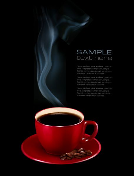 فنجان قهوه قرمز عالی با بخار قالب طراحی قهوه وکتور