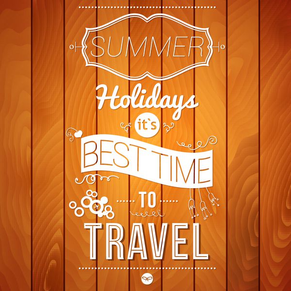 پوستر تعطیلات تابستانی در پس زمینه چوبی وکتور