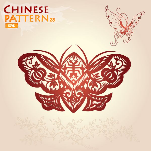 الگوی پروانه چینی عنصر طراحی تزئین شرقی