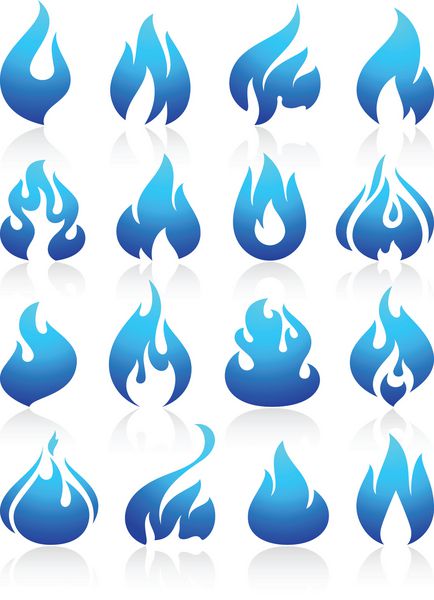 شعله آتش آبی نمادهای مجموعه وکتور