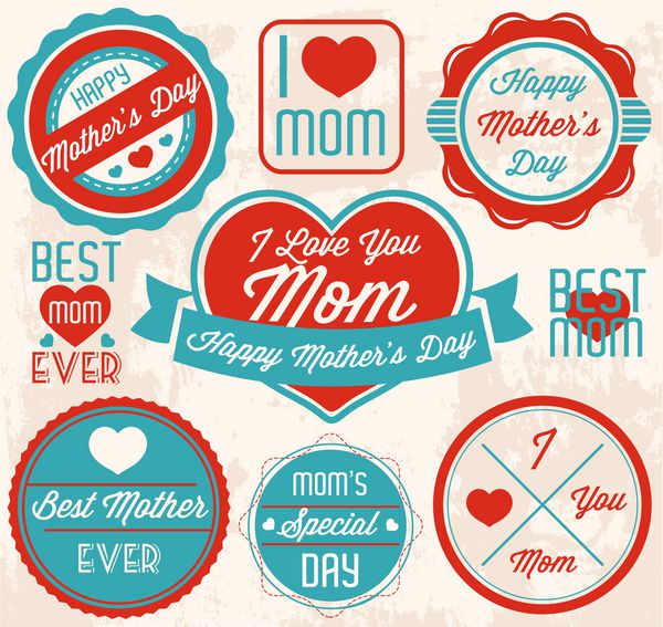 نشان ها و برچسب های روز مادر به سبک رترو