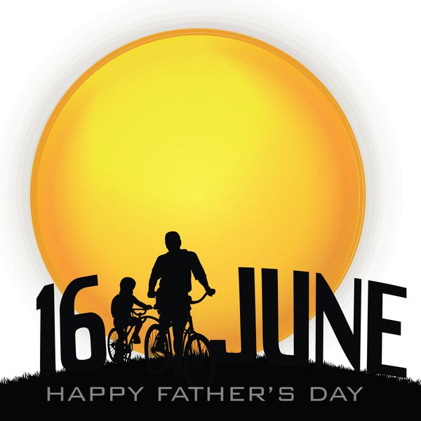 پس زمینه روز پدر مبارک با سیلوئت دوچرخه سواری پدر و پسر و متن 16 ژوئن