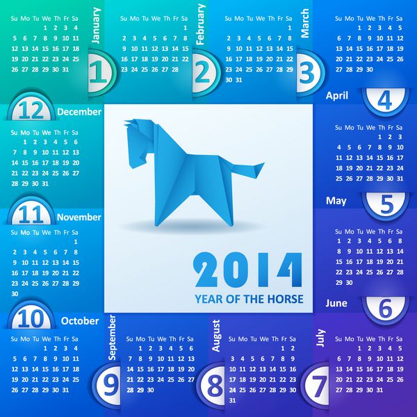 تقویم سال 2014 از کاغذ رنگی اسب اوریگامی