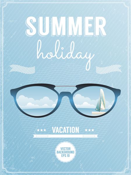 پوستر سبک رترو برای تعطیلات تابستانی وکتور