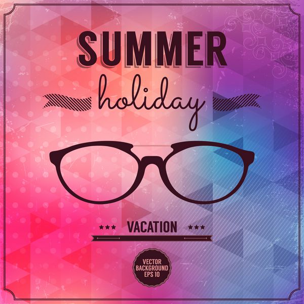 پوستر تعطیلات تابستانی سبک رترو بر روی پس زمینه هندسی وکتور