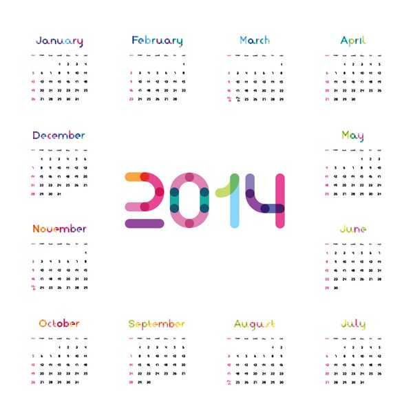 تقویم با ماه های رنگی برای سال 2014